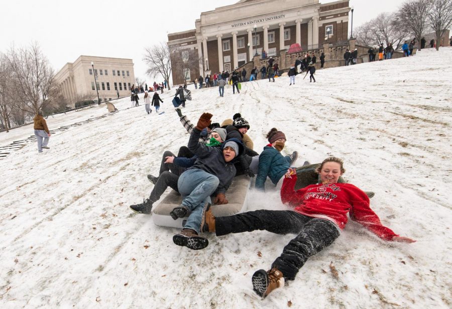 Bowling Green woke up to snow and ice on Monday, Feb. 15, with the weather coming as part of a larger system that swept the Southern United States over the weekend. WKU cancelled both in-person and virtual classes, and students of WKU celebrated in the snow.