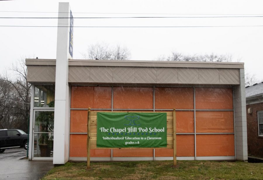 The outside of the Chapel Hill Pod School on February 28, 202.
