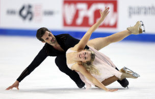 LAS VEGAS, NEVADA - OCTOBER 24: Madison Hubbell and Zachary Donohue of the USA compete in the Ice Dance Free Skating program during the ISU Grand Prix of Figure Skating at the Orleans Arena on October 24, 2020 in Las Vegas, Nevada. (Photo by Jamie Squire/Getty Images)