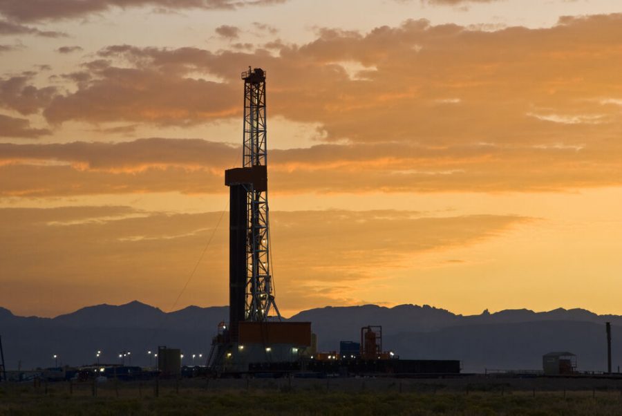 An oil rig in the oil fields of Wyoming