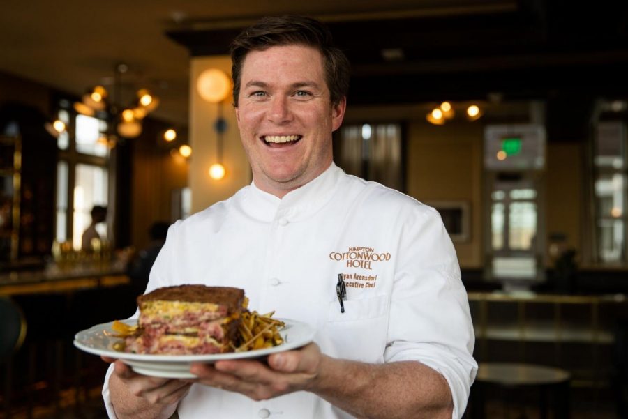 Ryan Arensdorf, executive chef at the Cottonwood, with his version of the Reuben. A friend in the food industry, Jay Kulakofsky, is the great-great-great nephew of Reuben Kulakofsky, who is said to have come up with the idea for the sandwich at the Blackstone Hotel, now the Cottonwood, in the 1920s or ’30s.