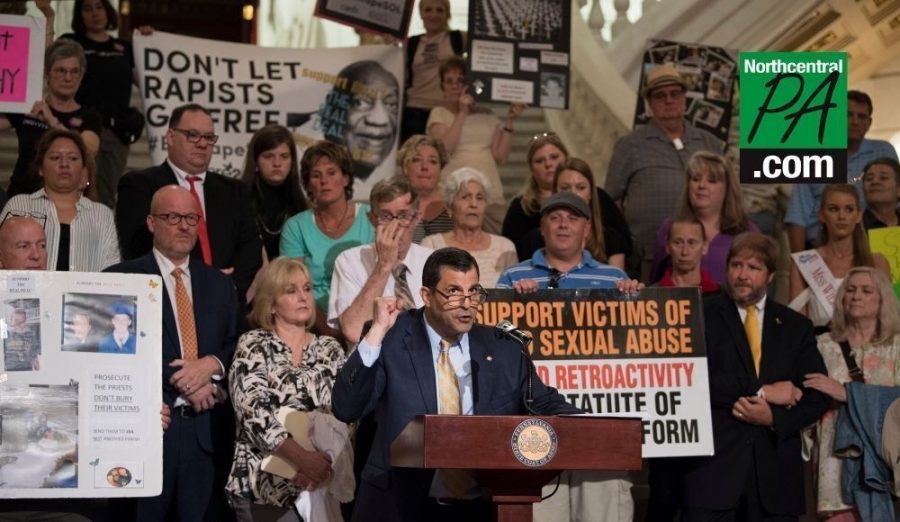 Rep. Mark Rozzi (D., Berks) is seen here at a 2018 rally at the state Capitol advocating for a change in state law to allow lawsuits for child sex abuse.