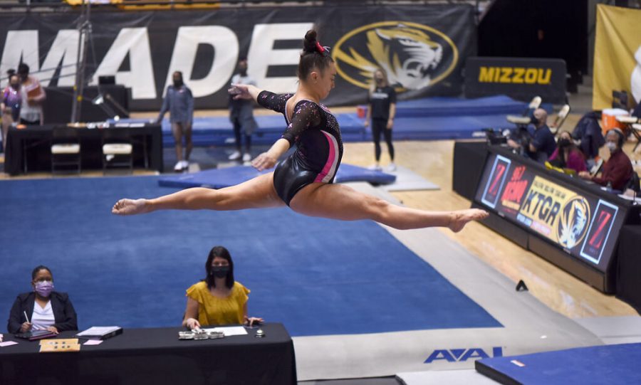 Missouri%E2%80%99s+Sydney+Schaffer+leaps+on+the+beam+in+February+at+the+Hearnes+Center+in+Columbia.+Schaffer+earned+a+score+of+9.525+on+the+beat+at+the+NCAA+Womens+Gymnastics+Championships+on+Friday+in+Fort+Worth%2C+Texas.