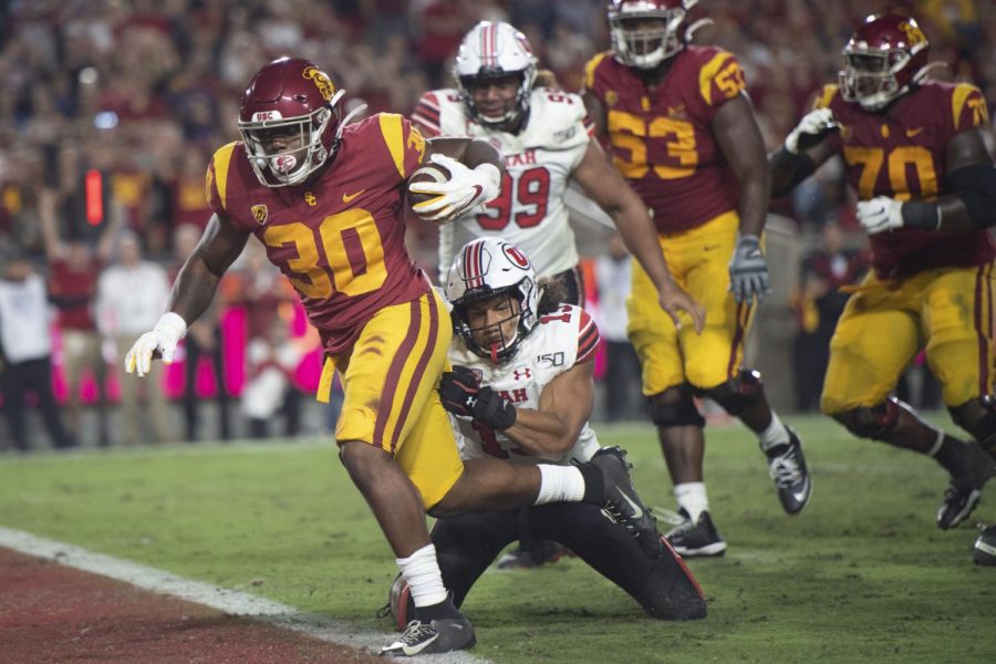 Markese Stepp, who transferred to Nebraska, scores a touchdown as a member of Southern California in September 2019 in Los Angeles. Could he make an immediate impact with the Huskers?