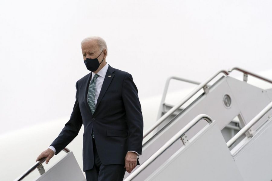 President Joe Biden arrives on Air Force One at Andrews Air Force Base, Md., Wednesday, March 17, 2021, en route to Washington.