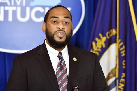 In this Sept. 23, 2020 file photo, Kentucky State Rep. Charles Booker addresses the media following the return of a grand jury investigation into the death of Breonna Taylor at the Kentucky State Capitol in Frankfort, Ky. Booker, who nearly pulled off an upset in last years Senate primary, said hes “strongly considering” another run for the Senate against Republican Rand Paul. 