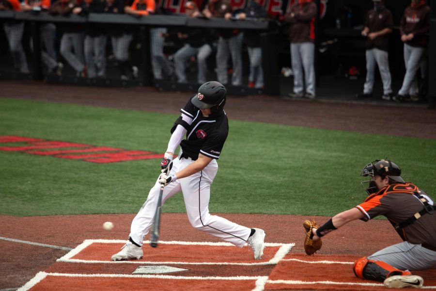 WKU+pitcher+Jackson+Gray+%2851%29+swings+at+a+pitch+during+the+game+against+the+Bowling+Green+Falcons+at+Nick+Denes+Field+on+March+12.+WKU+won+4-3+in+the+10th+inning.