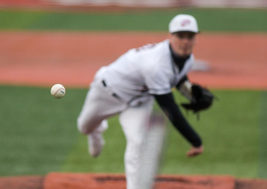 WKU pitcher Collin Lollar (20) throws a pitch at the baseball game at Nick Denes Field on Feb. 27, 2021. WKU lost 11-3.