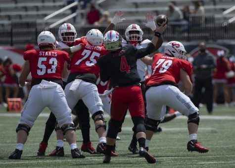 WKU quarterback Bailey Zappe unleashes a pass during the Hilltoppers spring game back in April.
