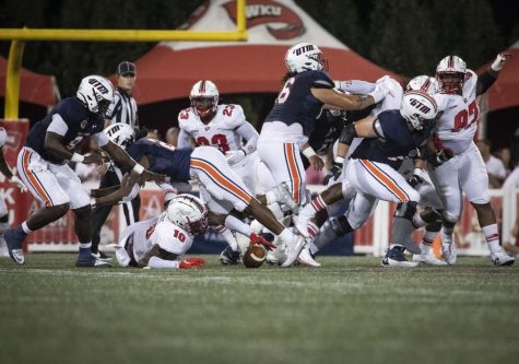 WKU defensive end DeAngelo Malone (10) pursues the loose football from UT Martin. The Hilltoppers defeated the Skyhawks 59-24 in their season opener on September 2, 2021 at Houchins-Smith Stadium. 