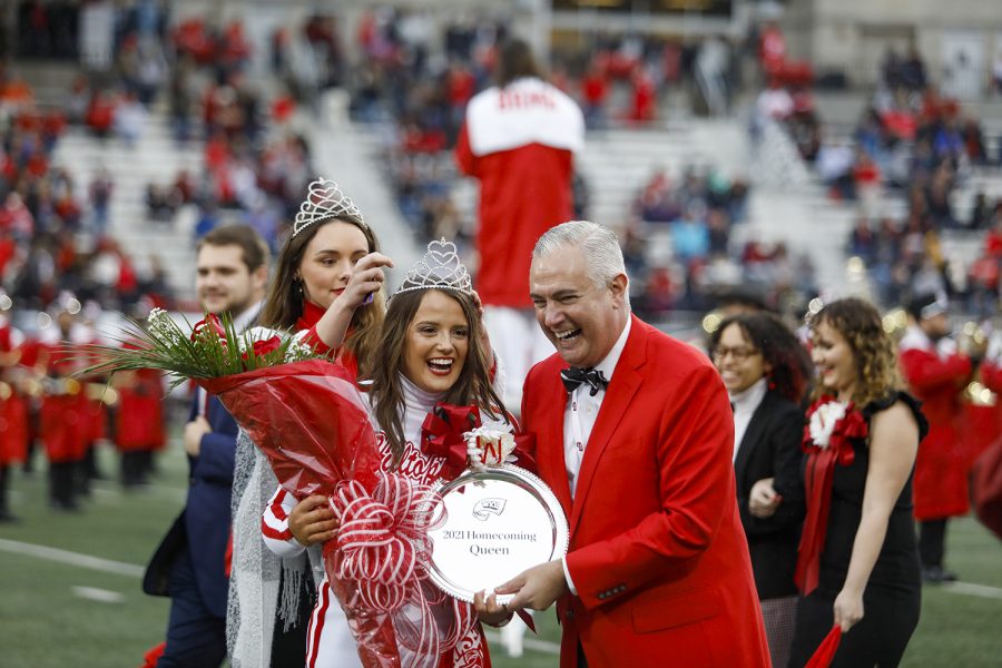 Western Kentucky University cheer team member, Abbey Norvell, is crowned homecoming queen during halftime on Oct. 30.