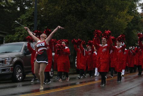 Madalynn Alt leads the Western Kentucky University marching band performing at the opening of the 2021 Homecoming Parade on Oct. 29, 2021.