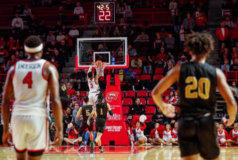 WKU senior forward Jairus Hamilton dunks the basketball with 42.5 seconds left in their game against the Alabama State University Hornets in Diddle Arena on Nov. 9, 2021.