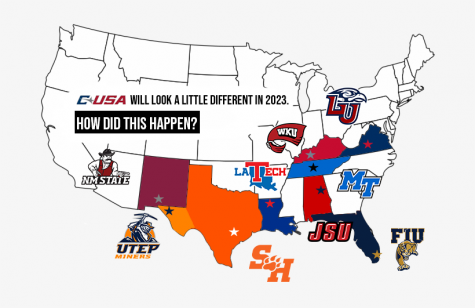 Conference USA will shrink from 14 members down to nine in 2023, taking the above shape.