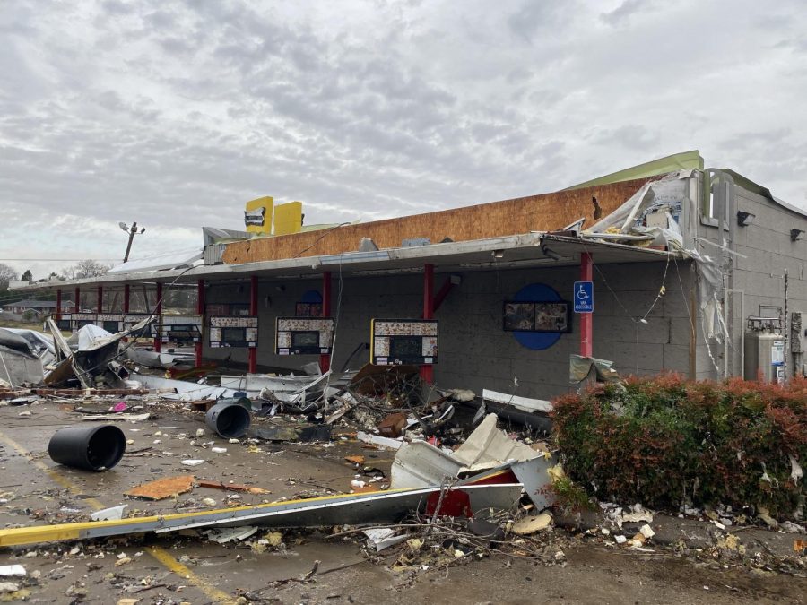 The Sonic on Russellville Road gnarled by the tornado.