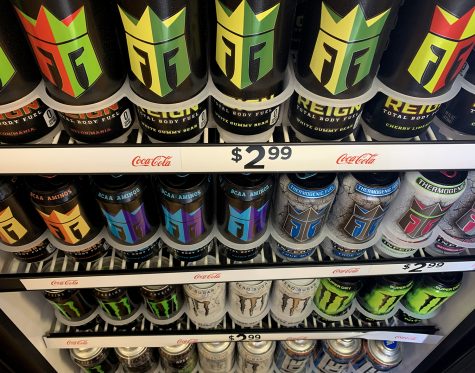 The energy drink selection at P.O.D. Market sits in a refrigerated case Dec. 2, 2021. 