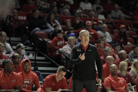 Coach Rick Stansbury shouts orders to the team on Saturday, Jan., 29. WKU lost 93-85.