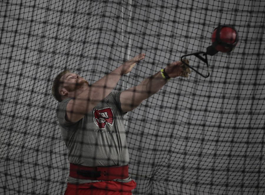 WKU Hilltoppers’ senior Kaison Barton competes in the weight toss at Lenny Lyles Invitational track and field meet Saturday, Jan. 28 of 2022 at the Norton Healthcare Sports and Learning Center in Louisville, Kentucky.