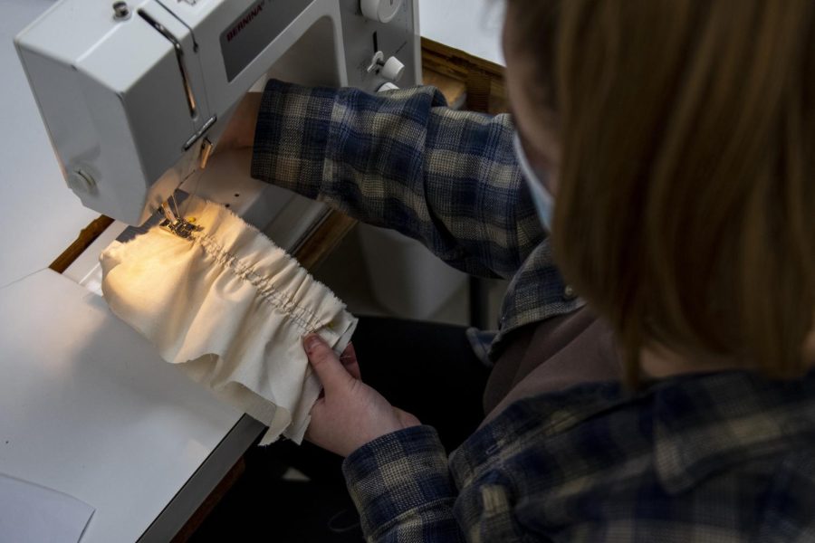 A WKU student in the costume department practice a technique with a sewing machine in the Ivan Wilson Fine Arts Center on Feb. 10, 2022.