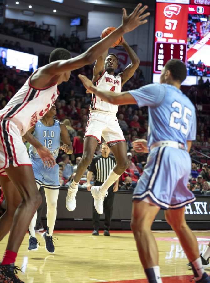 Guard Josh Anderson puts up a two pointer against Old Dominion in E.A. Diddle Arena on Saturday, Feb. 19. WKU won 73-64.