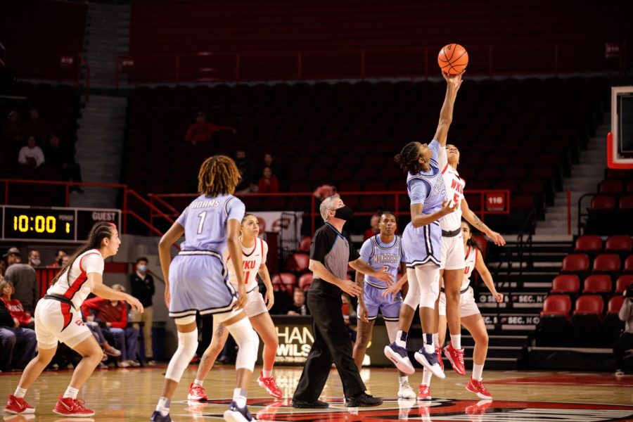 Lady Toppers freshman guard Mya Meredith (5), opens the game against the Old Dominion Lady Monarchs on Feb. 5th in Diddle Arena.