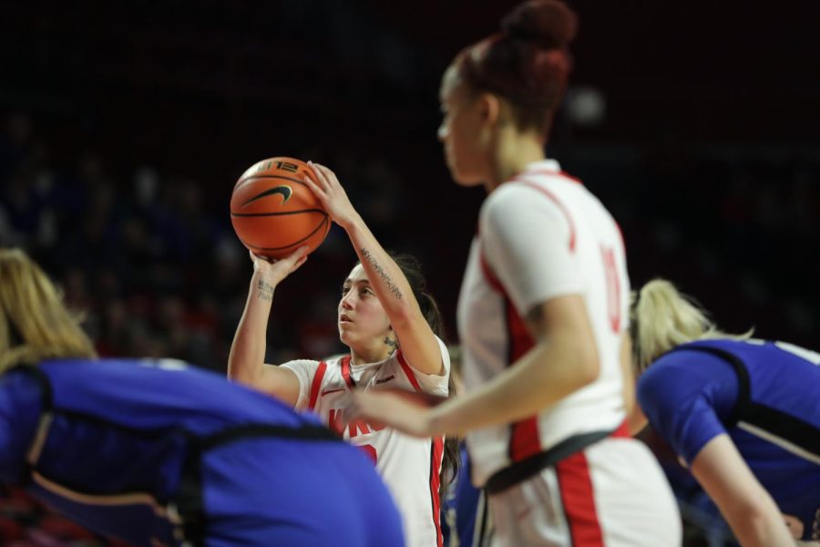 Alexis Mead, point guard, shoots a free-throw shot. WKU won 93-97 on Saturday, February 26th.