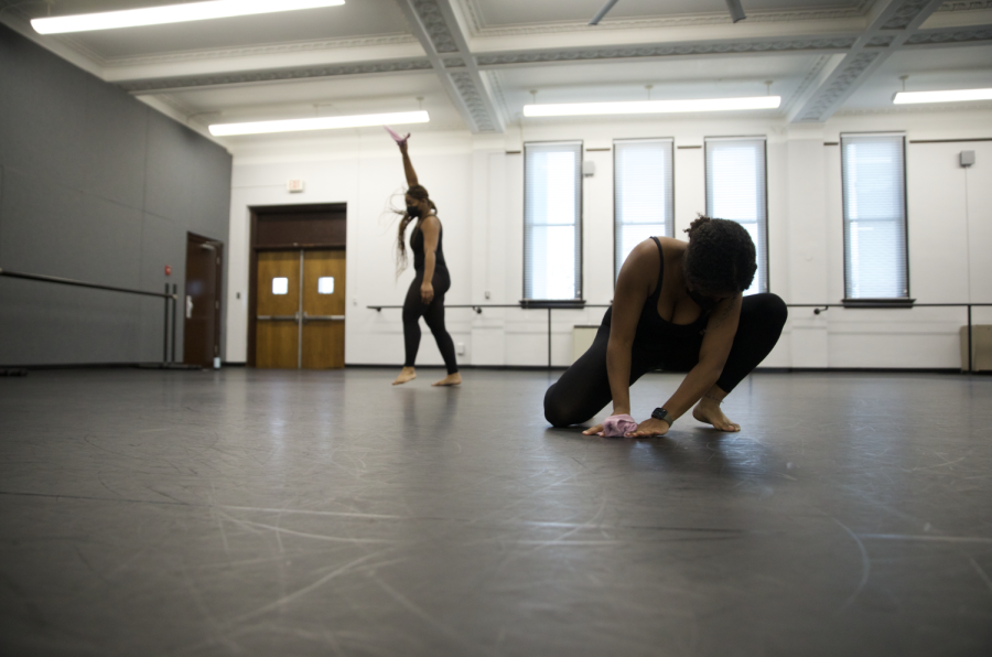Juniors Dominique Rice (back) and Ashira Gibbs (front) work through their routine, titled Yes maam, for Dance Project.