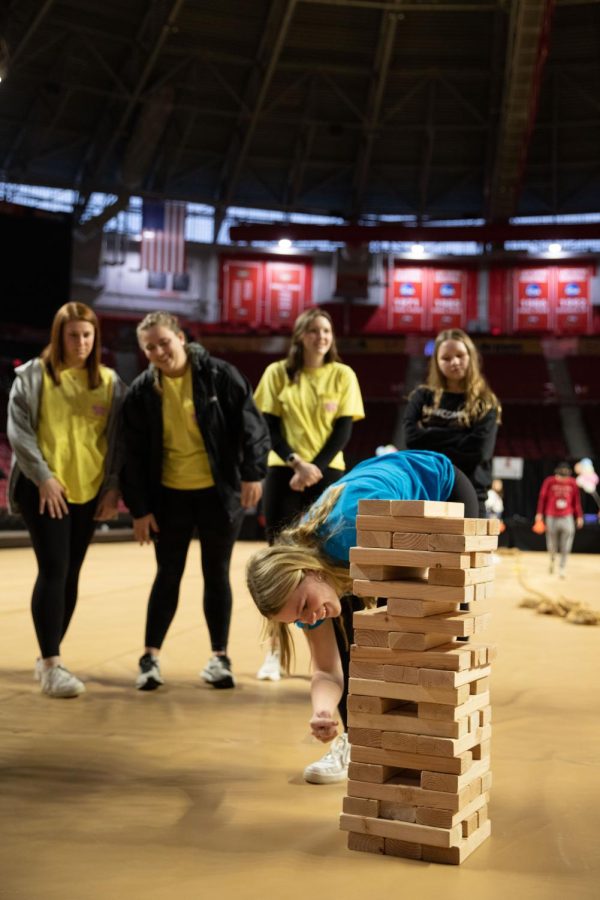 Giant Jenga is one game that Midnight on the Hill used to pass the time during their event on Friday, March 25th. Participants of this event have to stay up until midnight while they participate in events and games to raise money for St. Jude Children’s Research Hospital.