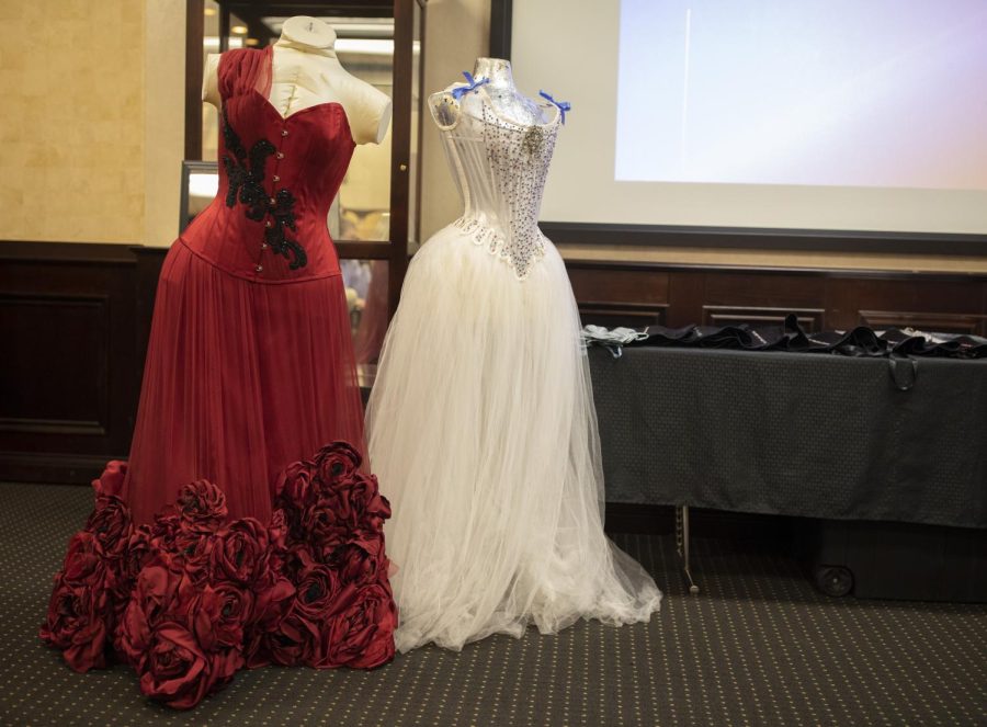 Examples of the corsets designed by Alisha Martin during her exposition in the Kentucky Museum on Thursday, April 14.
