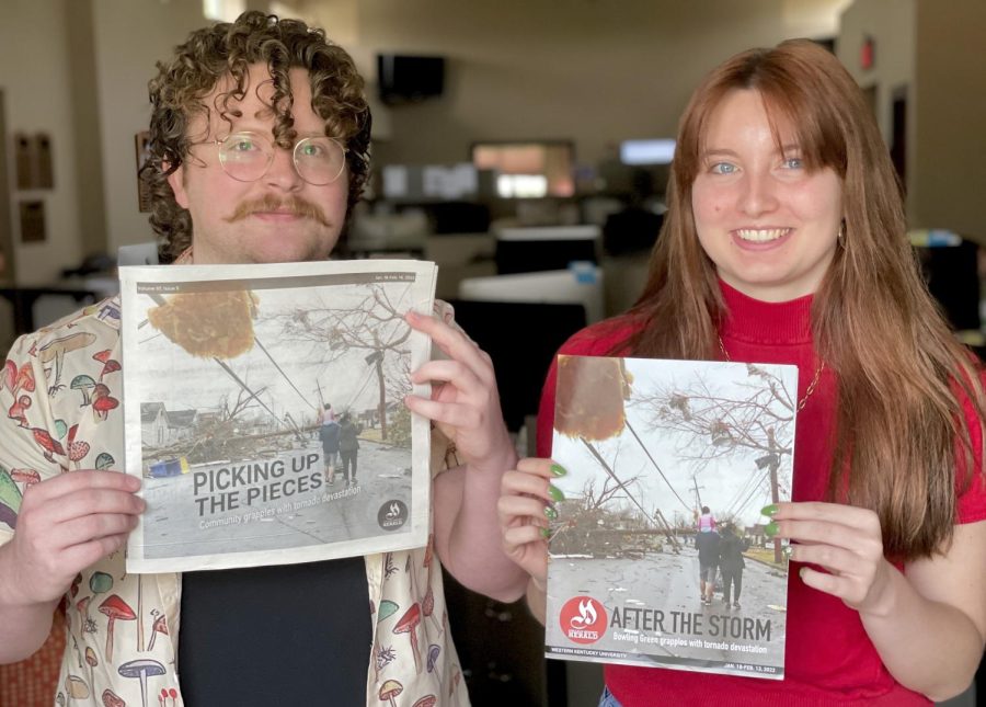 Starting this fall, the College Heights Herald will begin printing in a newsmagazine format (right) instead of on regular newsprint (left). Jake Moore (right) and Debra Murray (left) will be at the helm as coeditors-in-chief.