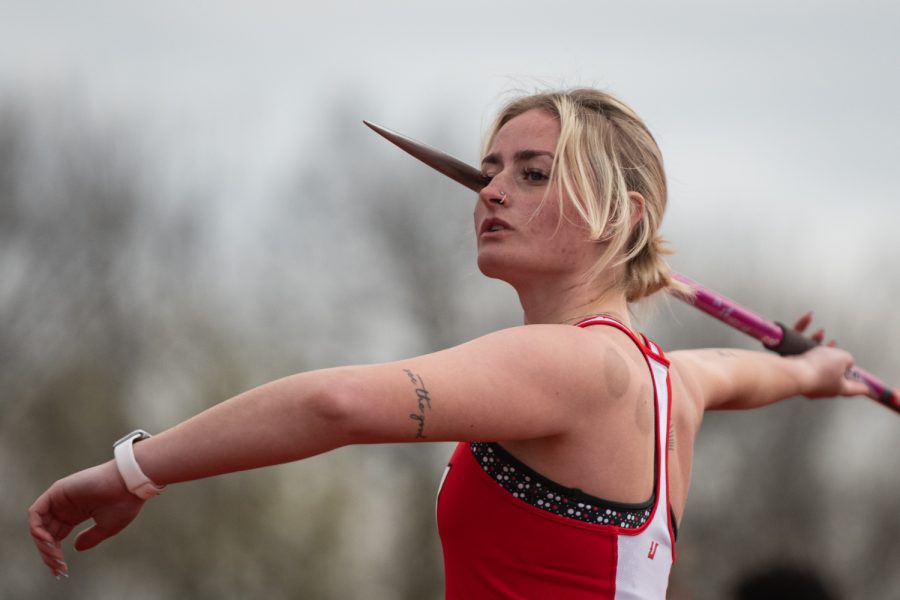 Sophomore Ilana Anderson prepares for a javelin throw during day two of the Hilltopper Relays Saturday, April 2, 2022 at the Charles M. Ruter Track and Field Complex in Bowling Green, Kentucky on Western Kentucky University’s campus.