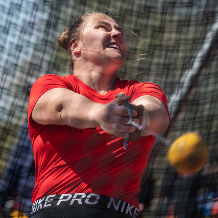 Ajla Basic competes in hammer throw during day one of the Western Kentucky University Hilltopper Relays Friday, April 1, 2022 at the Charles M. Ruter Track and Field Complex in Bowling Green, Kentucky.
