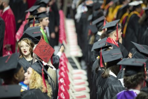 A self-stylized mortarboard hat on graduation day at WKU on Friday, May 6. 