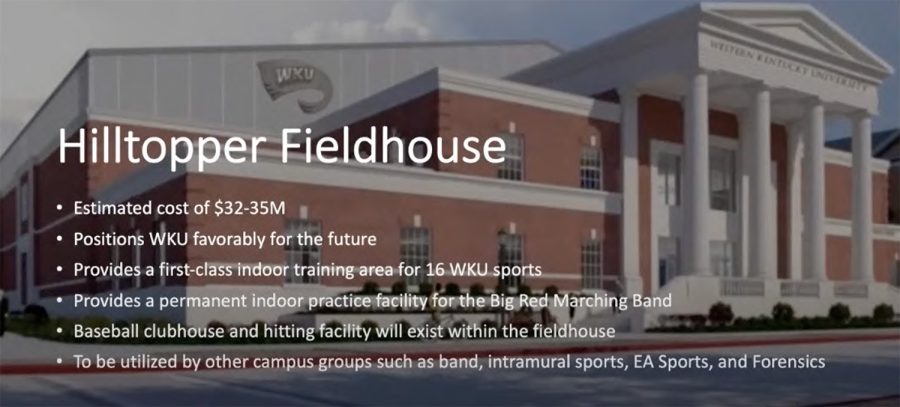 The design for the New Hilltopper field house, inspired by Southern Methodist University