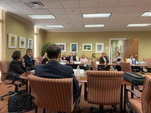 Regents, faculty and university figures wait for the boards final decision on the dismissal of Jeanine Huss in the Wetherby Administration Building on Friday, July 29.
