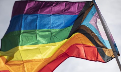 A pride flag waves in the wind in Circus Square Park during Bowling Green Pride on Saturday, Oct. 22, 2022. 