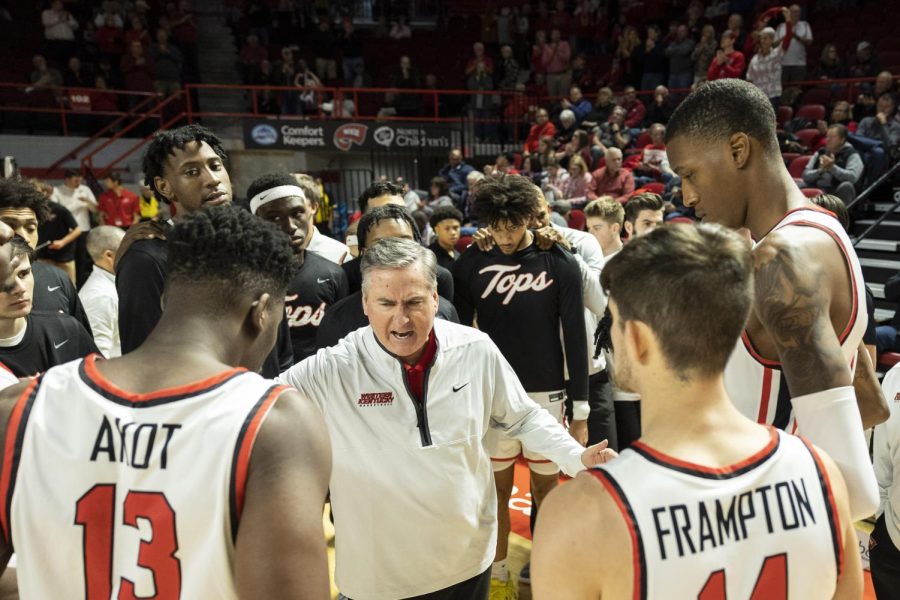 WKU head coach Rick Stansbury hypes up the Hilltoppers ahead of their matchup with the University of Indianapolis in E.A. Diddle Arena on Tuesday, Nov. 15, 2022. WKU won 68-50.