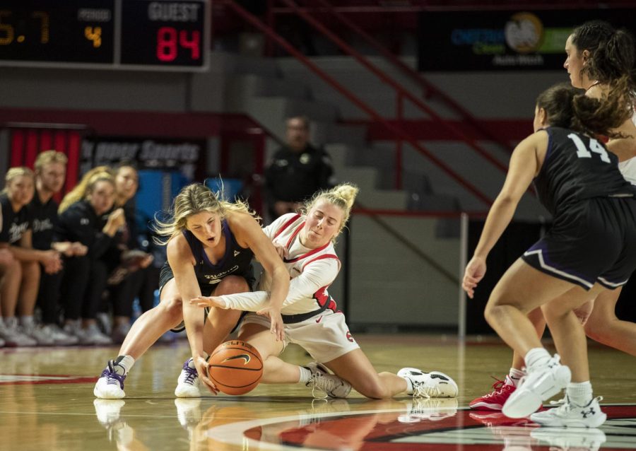 Junior guard Hope Sivori (1) attempts to gain possession of the ball during the matchup with Lipscomb in E.A. Diddle Arena on Tuesday, Nov. 29, 2022. WKU lost 84-66.