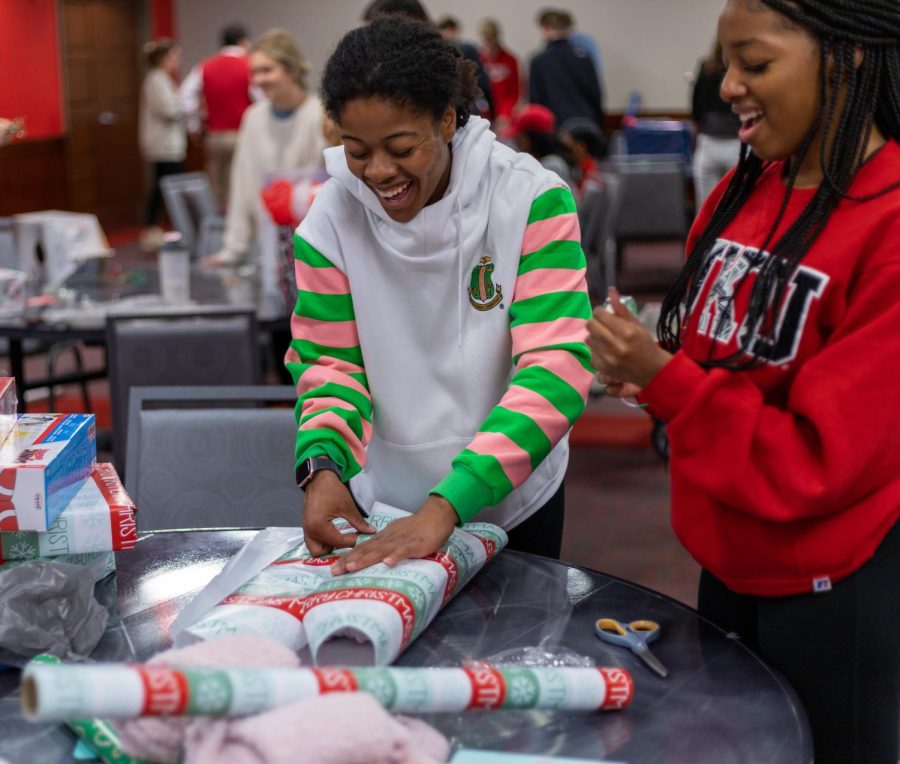Members of WKU sororities participate in the Greek Christmas Angel event inside Downing Student Union on Tuesday, Nov. 29, 2022.