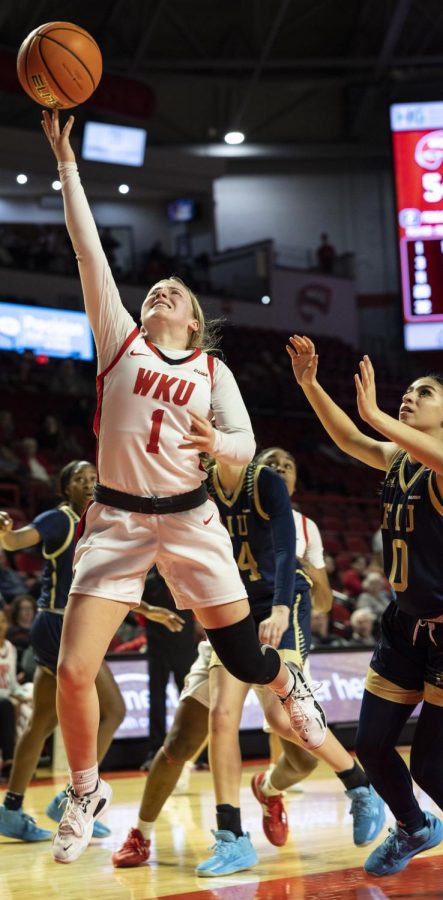 Junior guard Hope Sivori (1) puts up two-pointer during the matchup with FIU in E.A. Diddle Arena on Thursday, Jan. 26, 2023. WKU won 67-63.