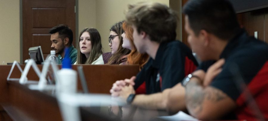 Senior Senator Olivia Feck speaks during Western Kentucky University Student Government Association’s second session of the spring semester on Tuesday evening, Jan. 24, 2023 in the SGA chambers on campus in Bowling Green.