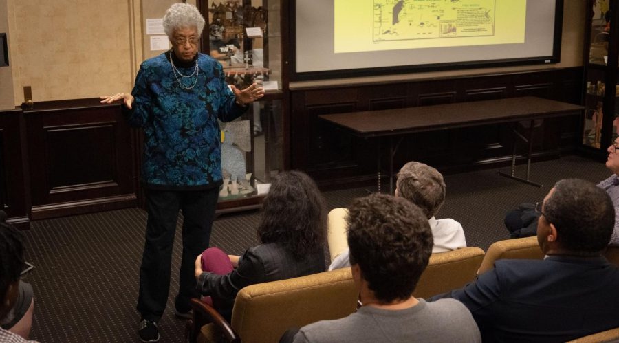 Marilyn White, president of the American Folklore Society and former WKU faculty member, presents during the Folk Studies 50th anniversary speaker series at the Kentucky Museum on Thursday, Feb. 23, 2023.