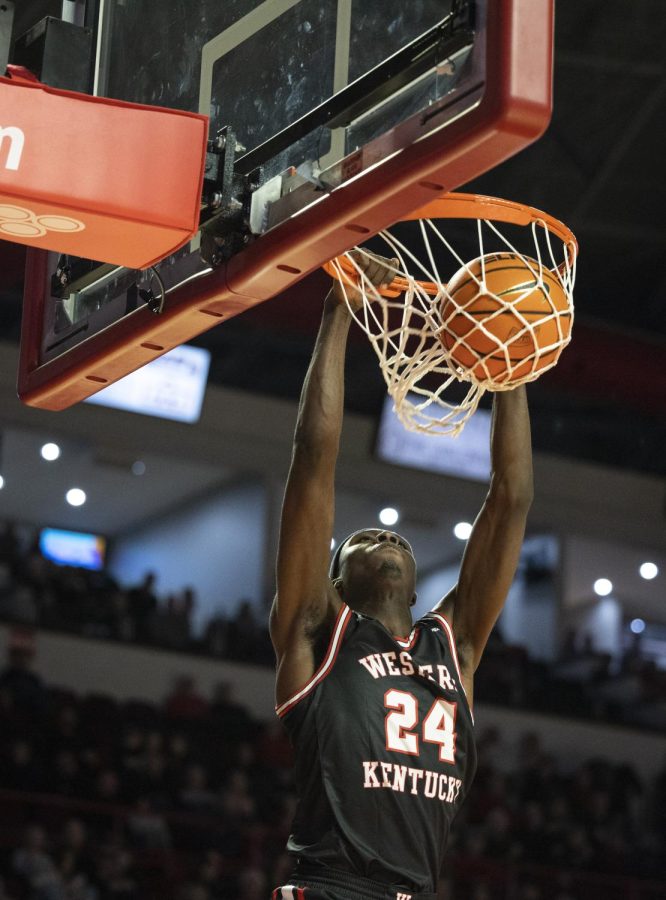 Junior+forward+Tyrone+Marshall+Jr.+%2824%29+makes+a+dunk+during+the+matchup+with+UAB+in+E.A.+Diddle+Arena+on+Saturday%2C+Feb.+25%2C+2023.+WKU+lost+72-60.