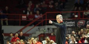 Head coach Rick Stansbury points the Hilltoppers to defensives positions during the matchup with UTEP in E.A. Diddle Arena on Thursday, Feb. 4, 2023. WKU won 74-69.