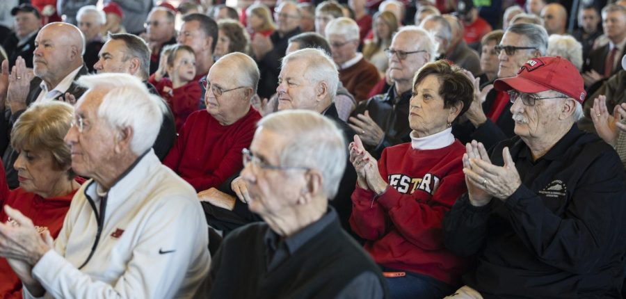 Fans and donors to Hilltoppers Basketball welcome Steve Lutz, the new head coach, during a press conference in the Jack and Jackie Harbaugh Stadium Club building on Monday, March 20, 2023.