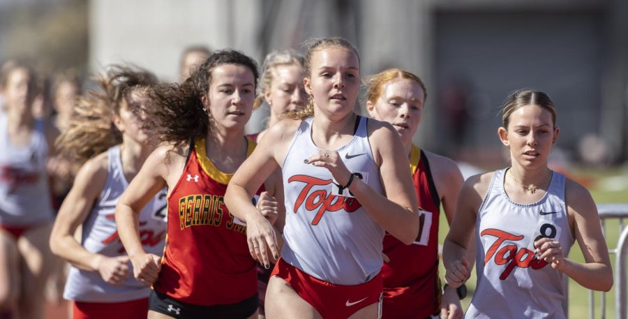 Freshman distance runner Audrey Boles and Freshman distance runner Rylee Evans compete in the women’s 5000m during the WKU Hilltopper Relays 2023 on Saturday, April 1, 2023 at the Charles M. Ruter Track and Field Complex. Boles finished sixth overall with a final time of 19:37.92 and Evans finished third overall with a final time of 18:59.60.