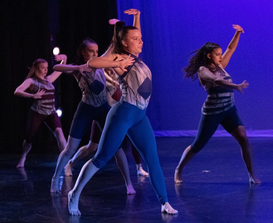 Members of the WKU Dance Company perform “Primal” during Evening of Dance in the Russel Miller Theatre at Ivan Wilson Fine Arts Center on April 20, 2023.
