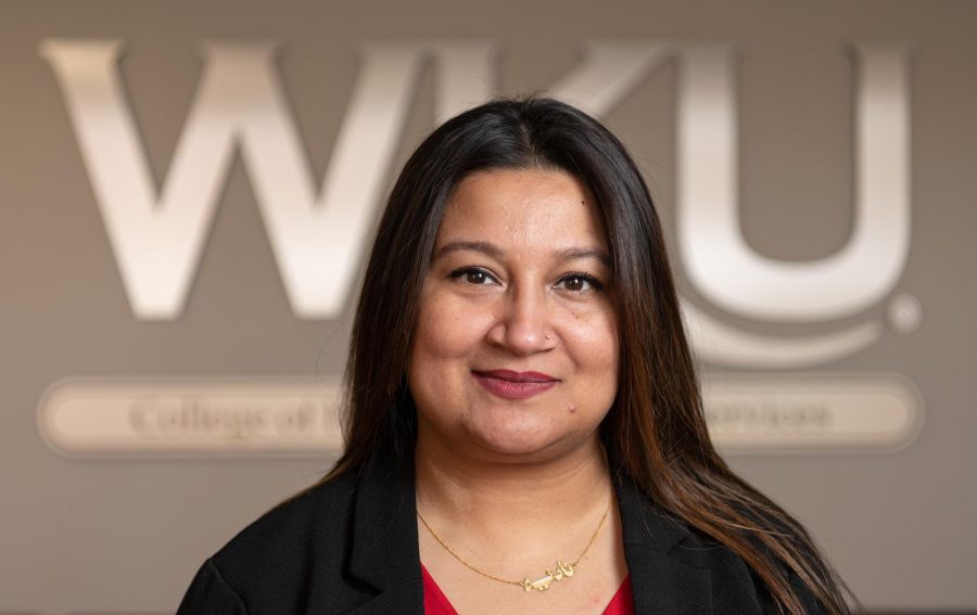Nadia+Houchens%2C+program+coordinator+for+the+Bachelor+of+Science+in+Healthcare+Administration+at+WKU%2C+poses+for+a+portrait+at+the+Academic+Complex+on+campus+in+Bowling+Green.