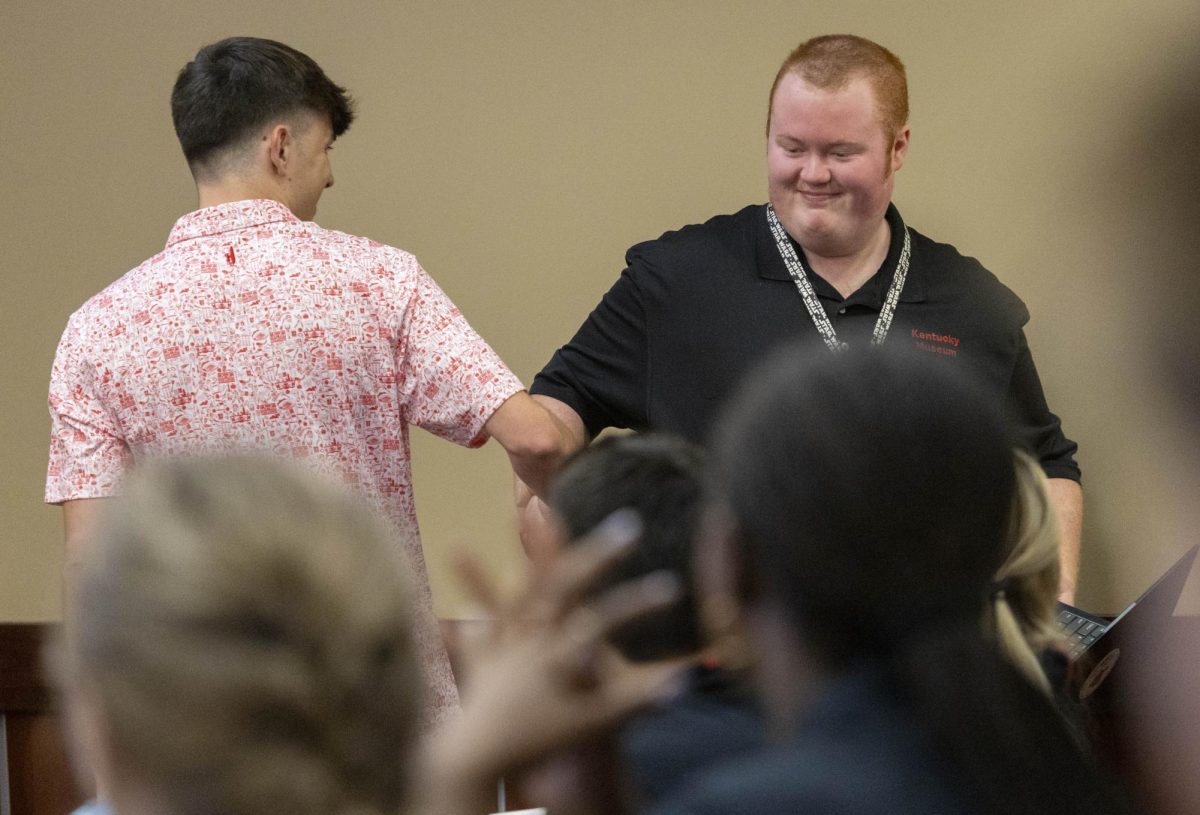 Geoffrey Aberle is sworn in as a senator in the SGA chambers in Bowling Green, Ky. on Aug. 29, 2023.