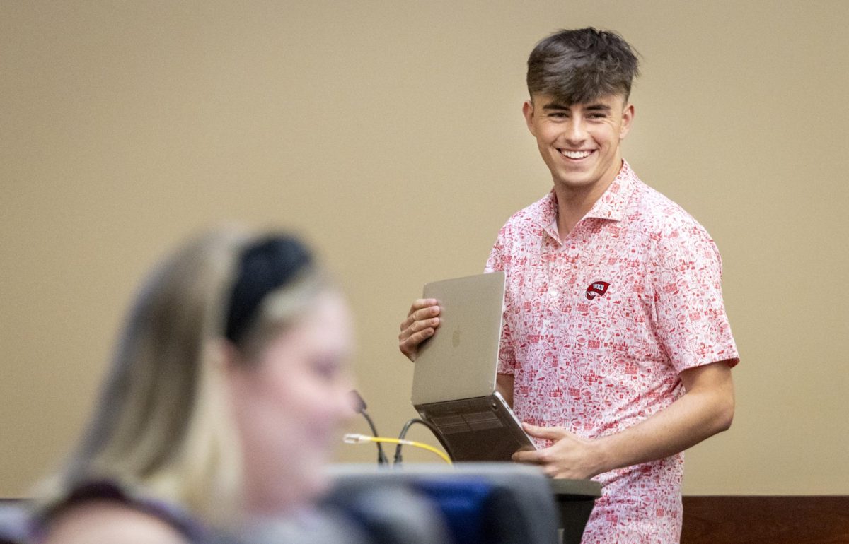 SGA President Sam Kurtz during the second meeting of the WKU Student Government Association of the Fall 2023 semester in the SGA chambers in Bowling Green, Ky. on Aug. 29, 2023. 
